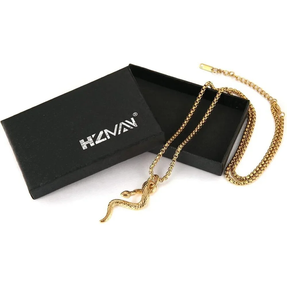 Gothic Men's Gold Stainless Steel Animal Snake Pendant Chain Necklace
